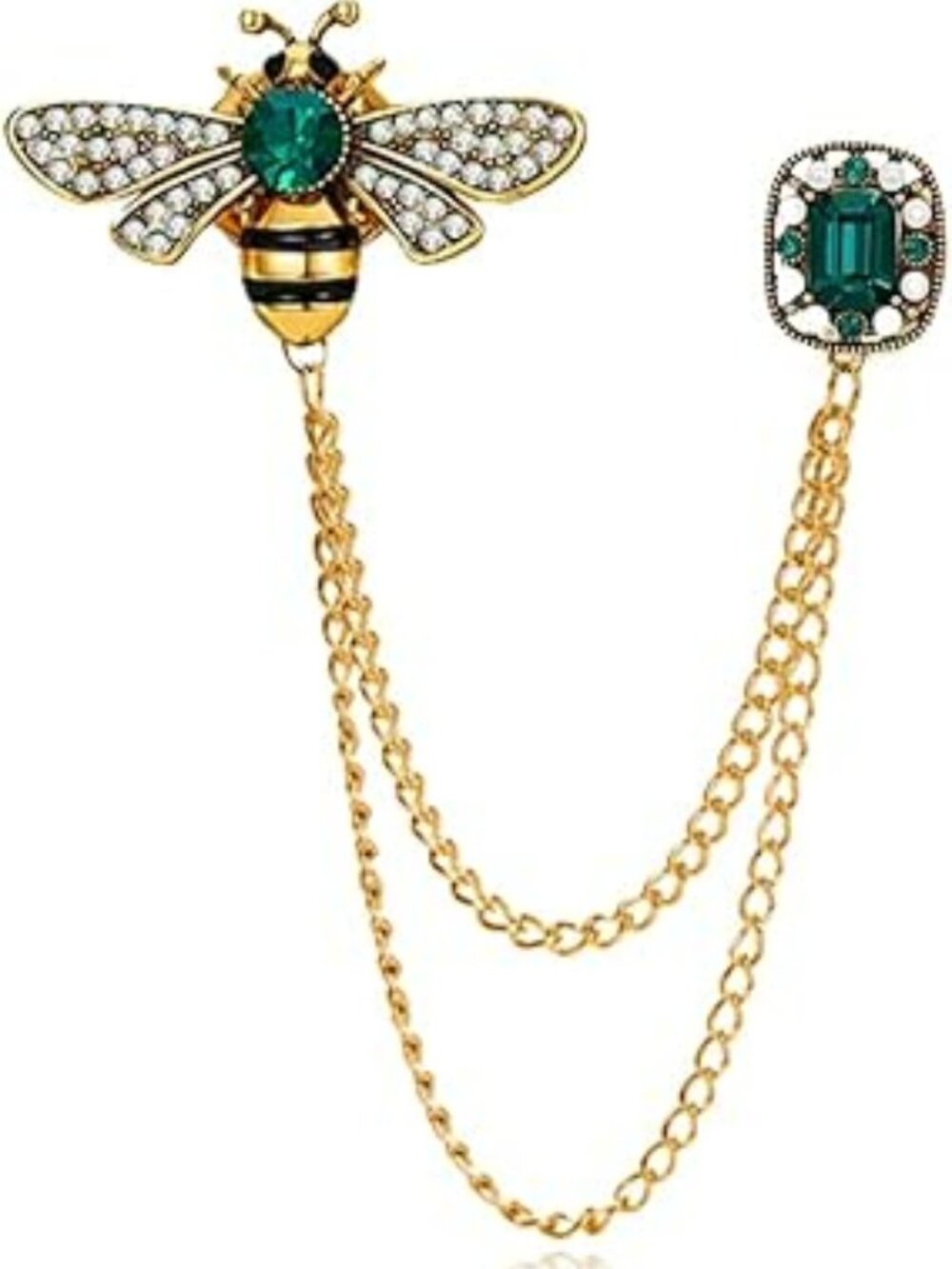 Bee Brooch Pin Vintage Long Tassel Bee Chain‎ Lapel Pin Rhinestone Bee Trendy
